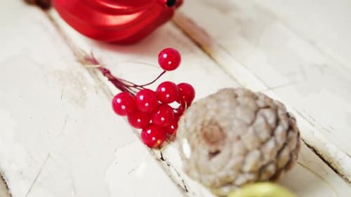Christmas Decorations on White Wooden Surface