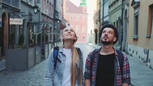 Couple Traveling in Historic European City Street