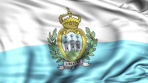 Realistic Waving Flag of San Marino with Coat of Arms