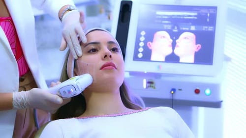 Woman Receiving Cosmetic Face Procedure in Clinic