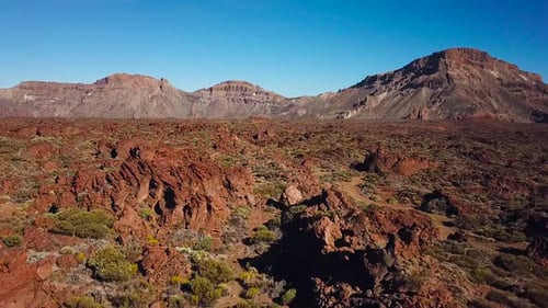 Aerial View of the Teide National Park Flight Over the Mountains and Hardened Lava