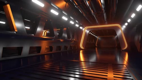 Scifi-Tunnel im Weltraum mit Neonlicht