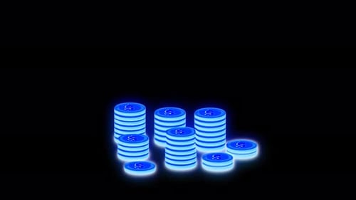Neon Blue Dollar Coins Stacking for Financial Growth Animation
