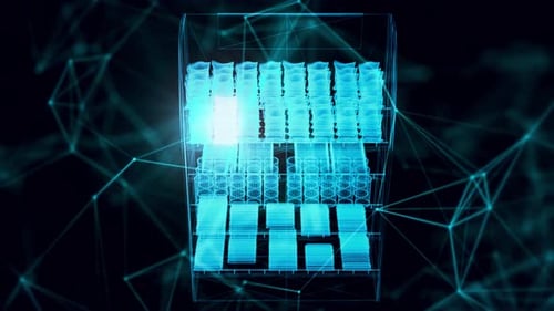 Wooden Market Shelf Hologram Close Up 4k