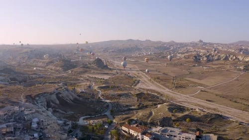 Cappadocia Landscape with Hot Air Balloons Aerial View
