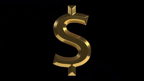 Golden Dollar Sign Rotating on Black Background