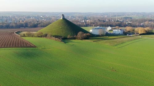 Aerial View of The Lion's Mound with Farm Land Around. Belgium