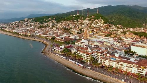 Coastal Cityscape: Aerial View of Beachfront Buildings