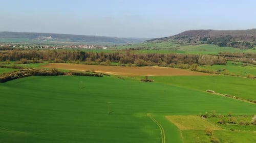 Aerial View of Green Fields and Rural Landscape