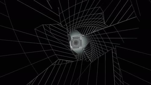 Monochrome neon lines rotating inside the tunnel