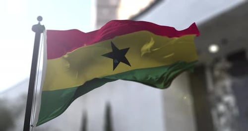Realistic Waving Ghana Flag on Pole