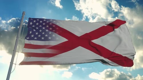 Alabama State Flag Merging with United States Flag Animation
