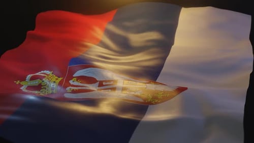 Serbia National Flag Waving Realistic Loop Animation