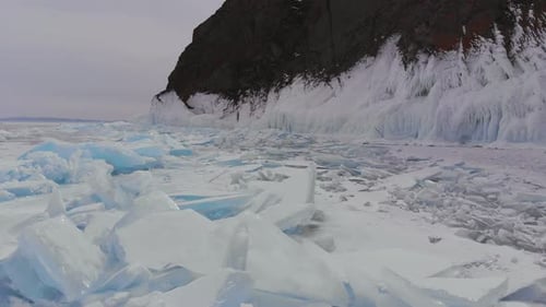 Aerial View of Winter Ice Landscape on Lake Baikal