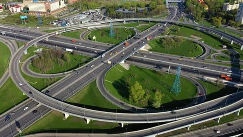 Freeway Intersection Traffic Trails in Moscow