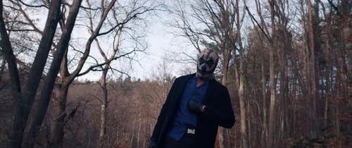 Masked Figure Standing in Autumnal Woods