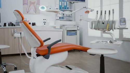 Interior of Modern Equipped Dental Orthodontic Office with Teeth x Ray Images