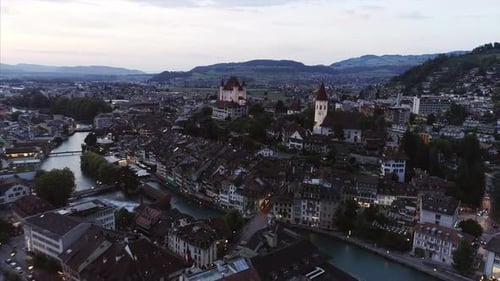 Aerial of Thun Switzerland at Dusk