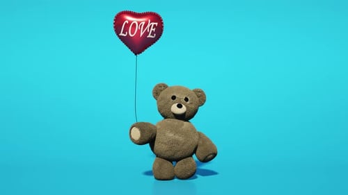 Cute Teddy Bear Holds Love Heart Balloon Animation
