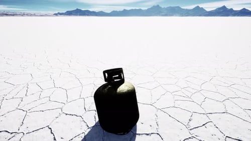 Old Rusted Danger Gas Container on Salt Lake