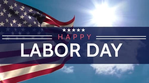 Happy Labor Day Text Title with Waving American Flag