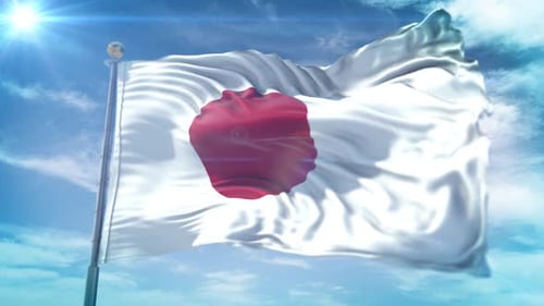 Japanese Flag Waving in Realistic Wind Animation