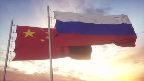 Realistic Waving Flags of China and Russia Animation