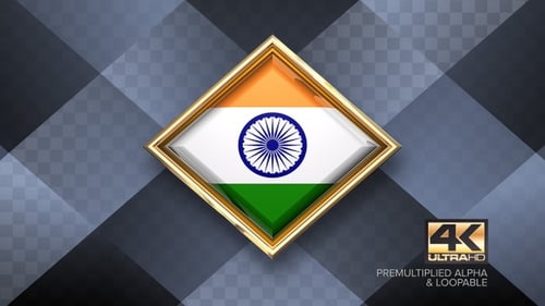 3D India Flag Animation in Golden Diamond Frame