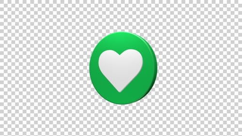 3D Animated Rotating Green Heart Like Button Icon