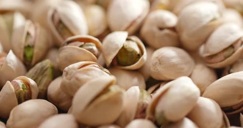 Pile of Fresh Pistachios in Shells, Close-Up