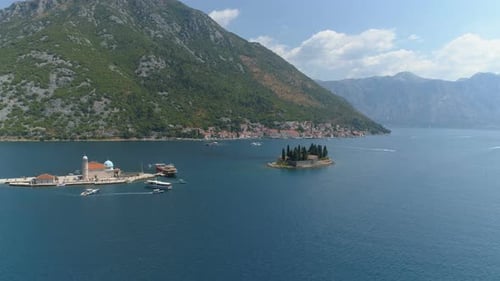 Aerial View of Boka Bay and Old Town Perast in Montenegro