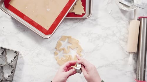 Making Festive Christmas Sugar Cookies Overhead