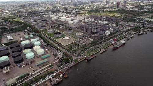 Industrial Concept, Aerial Above Oil Refinery Processing Plant 05