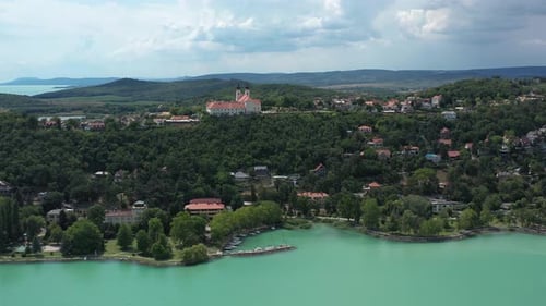 Aerial View of Village and Lake