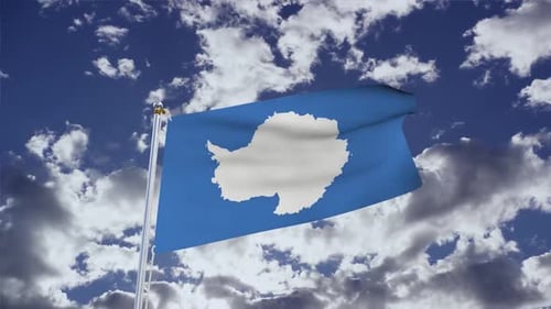 Antarctica Flag Waving Against Cloudy Blue Sky