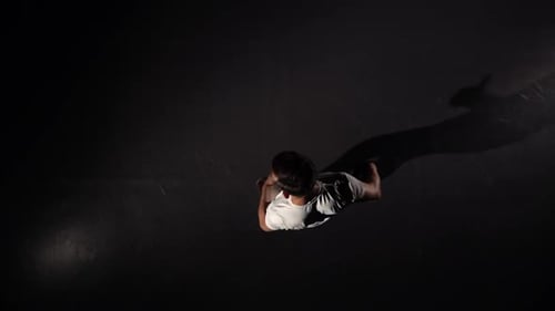 Dancing Man Young Talented Street Dancer Breakdancing Performing Various Freestyle Dance Moves Fit