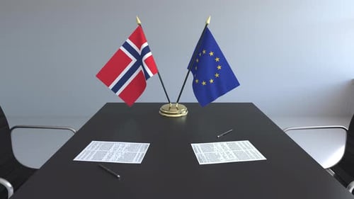 Norway and EU Desk Flags with Meeting Contracts