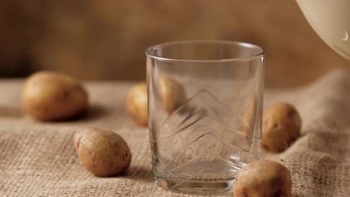 Pouring Fresh Potato Milk Into a Glass