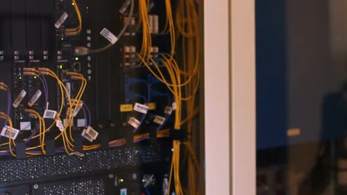 Technician working in server room