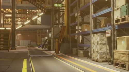 Rows of Shelves with Boxes in Warehouse