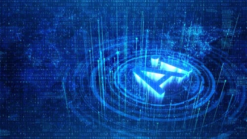 Glowing AI Symbol in Digital Technology Background Loop