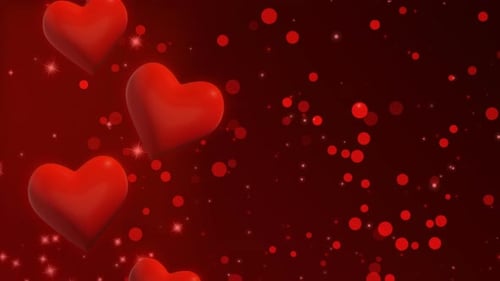 Floating Red 3D Hearts on Sparkly Background