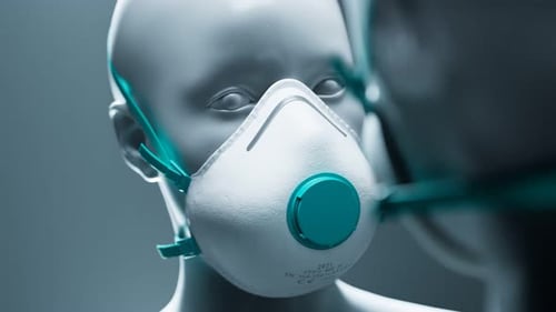 Modern 3D Animated Medical Respirator Mask on Mannequin Head