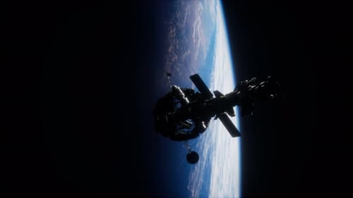 Futuristic Space Station Orbiting Earth with Solar Panels