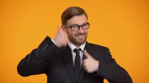 Extremely Happy Office Worker Showing Thumbs Up, Successful Investment, Deal