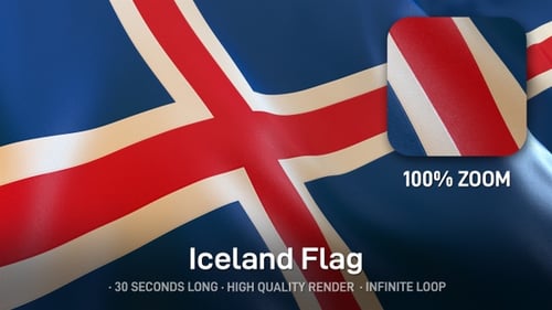 Icelandic National Flag Waving Seamless Loop