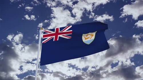 Anguilla Flag Waving Proudly Against Blue Sky with Clouds
