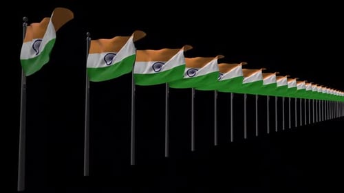 Waving Indian Flag Line 3D Loop Animation