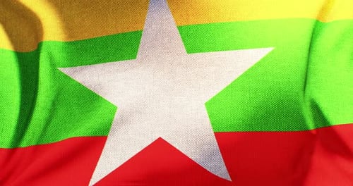 Realistic Waving Flag of Myanmar with Fabric Texture