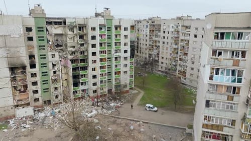 War Building Ukraine View Civil Bomb City House Ruin Damage Fire Destruction
